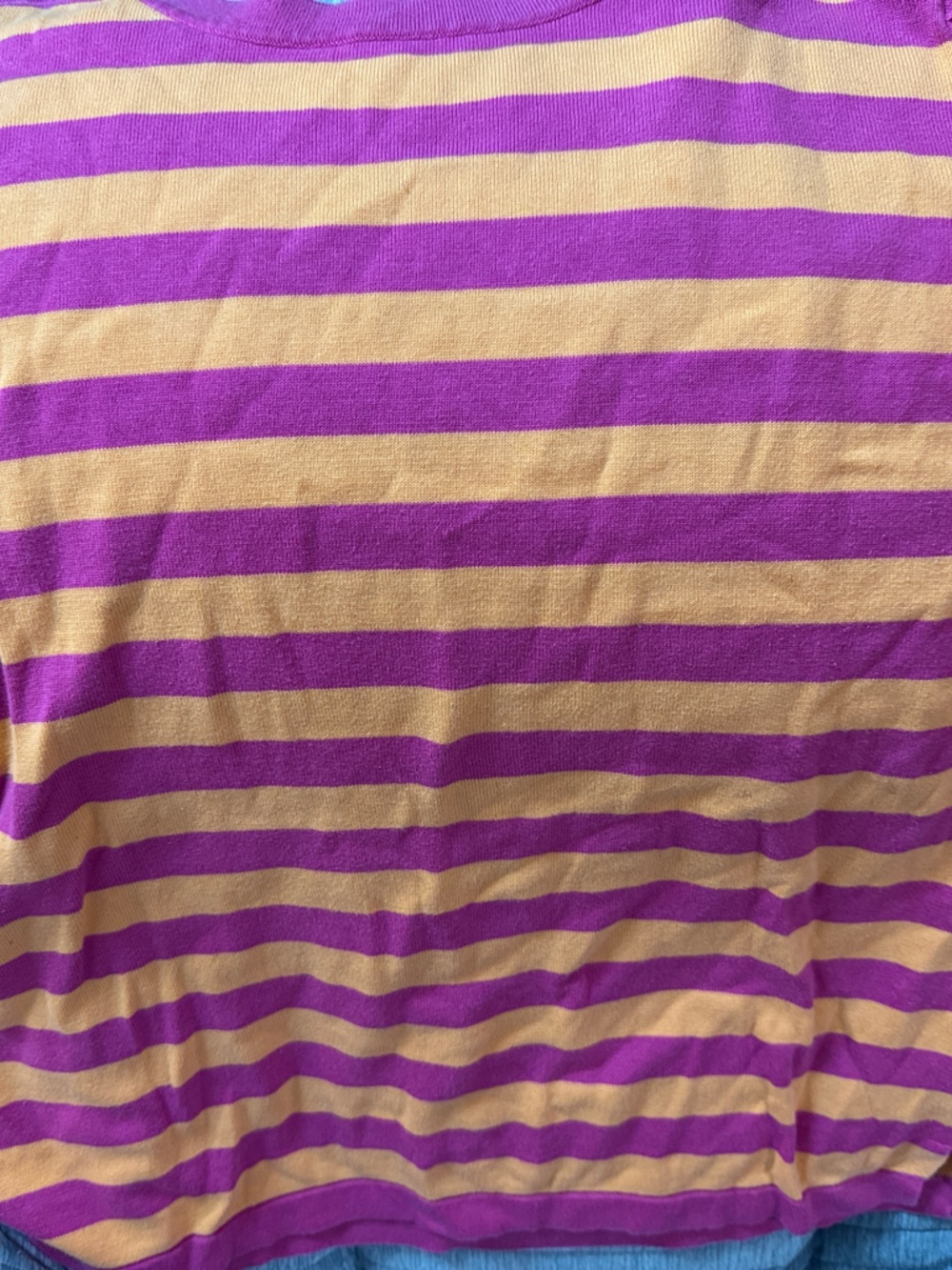 Belle by Kim Gravel Striped Crewneck Sweater in Purple and Yellow
